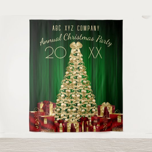 Gold Green Red Weihnachtsbaum Hintergrund Wandteppich (Vorderseite)