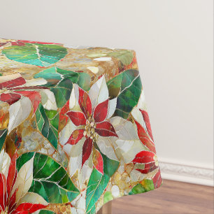 Gold Green Red White Poinsettia Tischdecke
