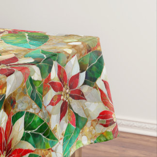 Gold Green Red White Poinsettia Tischdecke