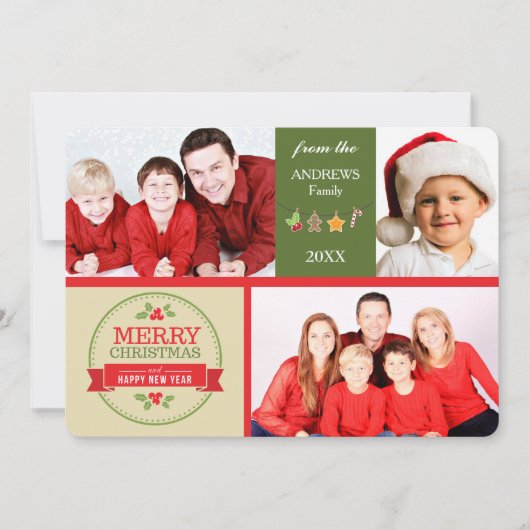 Gold Green Retro Bilder Fotovorlage Weihnachten (Vorderseite)