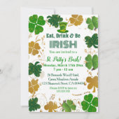Gold Green Shimmer Irish Kleeblatts St Pattys Bash Einladung (Vorderseite)