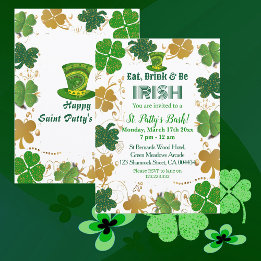 Gold Green Shimmer Irish Kleeblatts St Pattys Bash Einladung