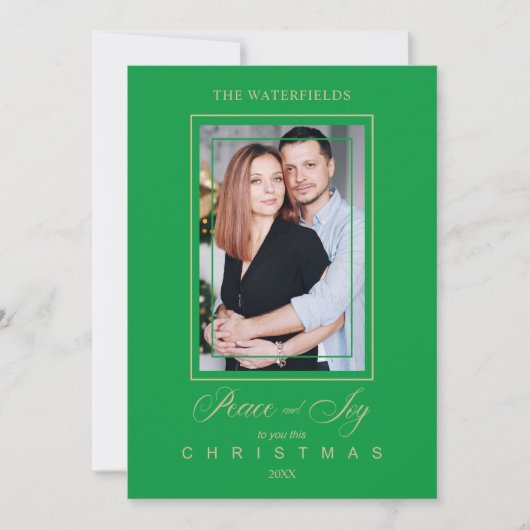 Gold Green Simple Modern Christmas Foto Family (Vorderseite)