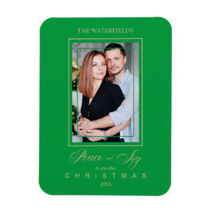Gold Green Simple Modern Christmas Foto Family Magnet