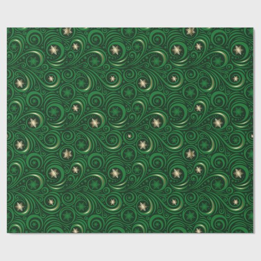 Gold Green Snowflake Damask Patronenpapier Geschenkpapier (Flach)