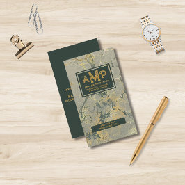 Gold & Green Textil 3 Buchstaben Monogramm Visitenkarte