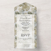 Gold Green Tropical Blätter All In One Einladung (Innen Boden)