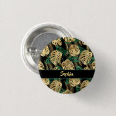 Gold & Green Tropical Blätter, DIY Gold Name, Blac Button (Vorne & Hinten)