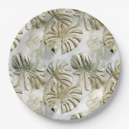 Gold Green Tropical Blätter Pappteller