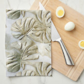 Gold Green Tropical Blätter Sage Geschirrtuch (Viertel Falte)