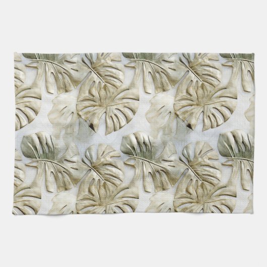 Gold Green Tropical Blätter Sage Geschirrtuch (Horizontal)