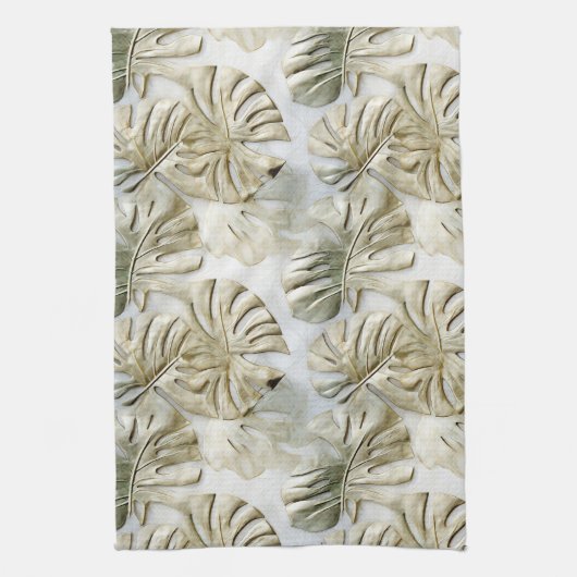 Gold Green Tropical Blätter Sage Geschirrtuch (Vertikal)