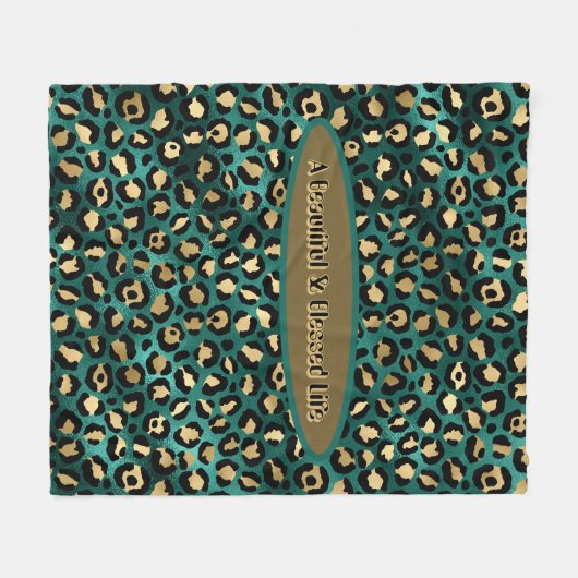 Gold Green Tropical Leopard Fleece (Vorderseite (Horizontal))