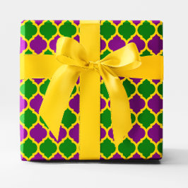 Gold Green und Lila Mardi Gras Quatrefoil Geschenkpapier