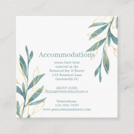 Gold Green Watercolor Floral Wedding Accomodation Begleitkarte