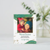 Gold Green Watercolor Geode Agate Foto Weihnachten (Stehend Vorderseite)