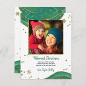 Gold Green Watercolor Geode Agate Foto Weihnachten (Vorne/Hinten)