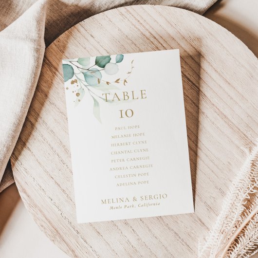 Gold Green Wedding Table 6 Seekarten Einladung