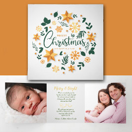 Gold Green Weihnachtskranz 3 Fotoplatt Dreifach Gefaltete Urlaubskarte