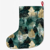 Gold Green White Trees Weihnachtsname Großer Weihnachtsstrumpf (Rückseite)