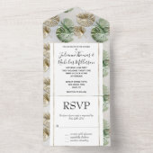 Gold Green White Tropical Blätter All In One Einladung (Innen Boden)