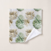Gold Green White Tropical Blätter Badhandtuch Set (Waschlappen)
