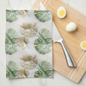 Gold Green White Tropical Blätter Geschirrtuch (Viertel Falte)