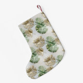 Gold Green White Tropical Blätter Kleiner Weihnachtsstrumpf (Rückseite (Hängend))