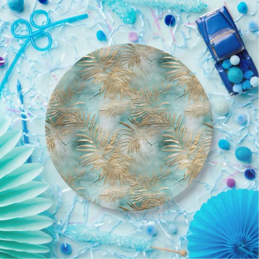 Gold Green White Tropical Blätter Pappteller (Party)