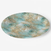 Gold Green White Tropical Blätter Pappteller (Schrägansicht)