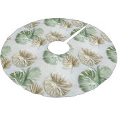Gold Green White Tropical Blätter Polyester Weihnachtsbaumdecke (Schrägansicht)