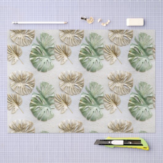 Gold Green White Tropical Blätter Seidenpapier (Handwerk)