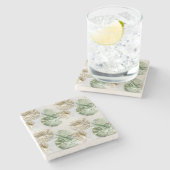 Gold Green White Tropical Blätter Steinuntersetzer (Seitenansicht)