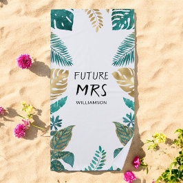 Gold Green White Tropical Future Frau Beach Handtu Strandtuch