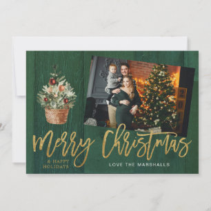 Gold & Green Wood Rustic Frohe Weihnachten Foto