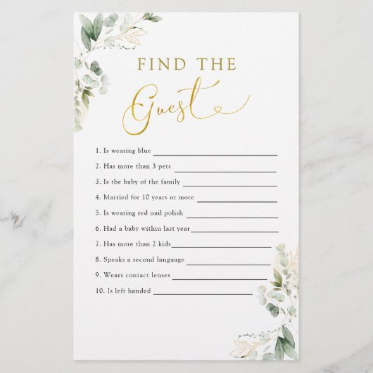 Gold Greenery Baby in Bloom Finden Sie den Gast (Vorderseite)