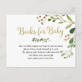 Gold Greenery Baby Shower Books for Baby Einladungspostkarte