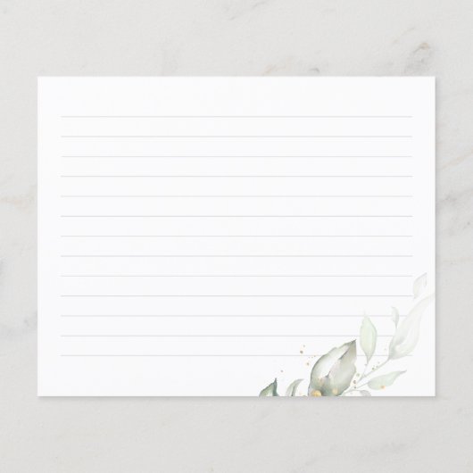 Gold Greenery Blätter Brautparty Rezept Karte (Rückseite)