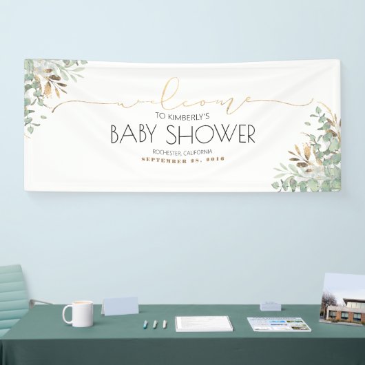 Gold Greenery Branches Baby Shower Banner (Messe)