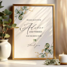Gold Greenery Brautparty Advice Card-Zeichen