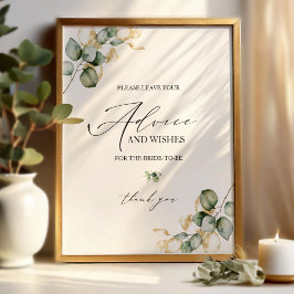 Gold Greenery Brautparty Advice Card-Zeichen Poster
