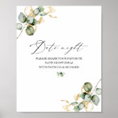 Gold Greenery Brautparty Date Night Jar Sign Poster (Vorne)
