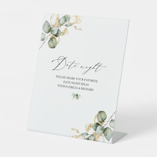 Gold Greenery Brautparty Date Night Jar Sign Sockelschild (Vorderseite)