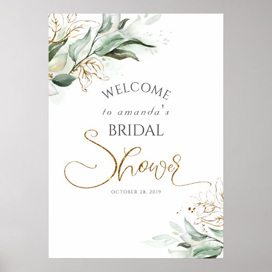 Gold Greenery Bridal / Baby Dusche Willkommen Poster (Vorne)