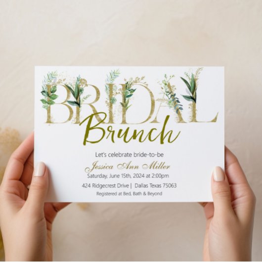 Gold Greenery Bridal Brunch Einladung