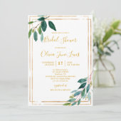 Gold Greenery Bridal Dusche Einladungen (Stehend Vorderseite)