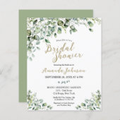 Gold Greenery Budget Bridal Dusche Einladung (Vorne/Hinten)