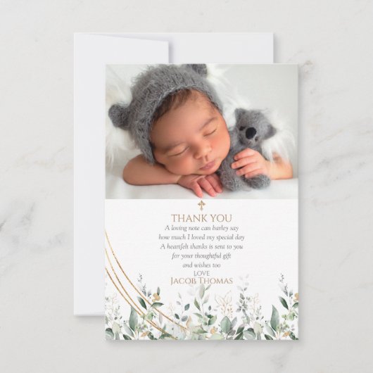 Gold Greenery Eukalyptus Baptisc Danke Karte (Vorderseite)