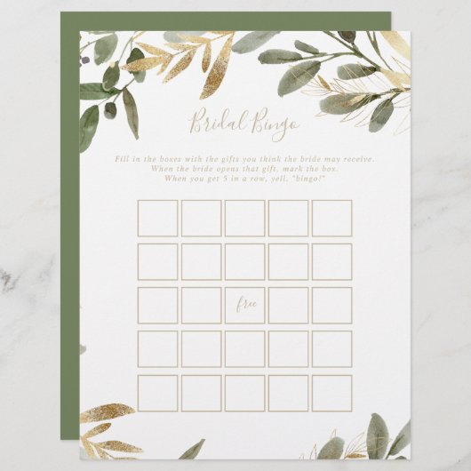 Gold Greenery Fall Bridal Bingo Spiel (Vorne/Hinten)