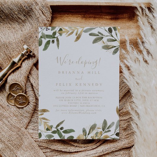 Gold Greenery Fall Elopement Empfang Einladung
